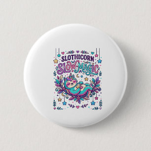 Unicorn Slothicorn Slow Magic Colourful Marketplac 6 Cm Round Badge