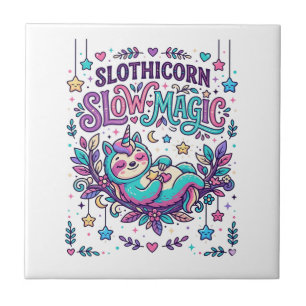 Unicorn Slothicorn Slow Magic Colourful Marketplac Ceramic Tile
