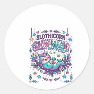 Unicorn Slothicorn Slow Magic Colourful Marketplac Classic Round Sticker