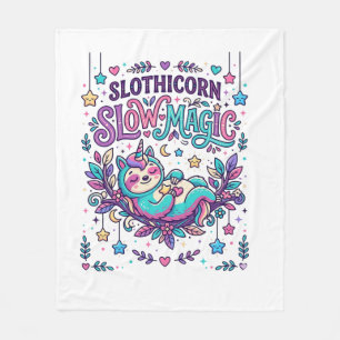 Unicorn Slothicorn Slow Magic Colourful Marketplac Fleece Blanket