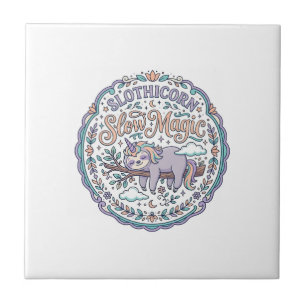 Unicorn Slothicorn Slow Magic Whimsical T-Shirt De Ceramic Tile