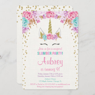Unicorn slumber party birthday invitation