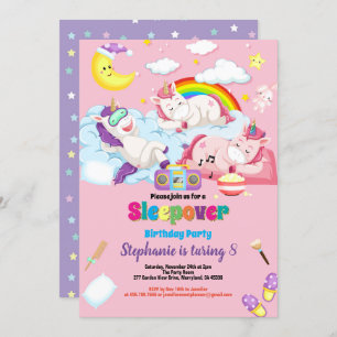 Unicorn slumber party birthday invitation