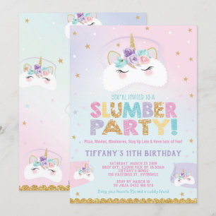 Unicorn Slumber Party Birthday Invitation Pajama