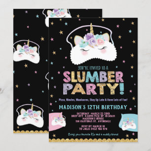 Unicorn Slumber Party Birthday Invitation Pajama