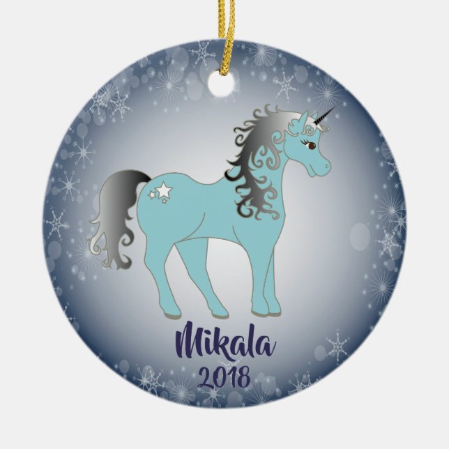 Unicorn Snowflake Personalised Christmas Ornament (Front)