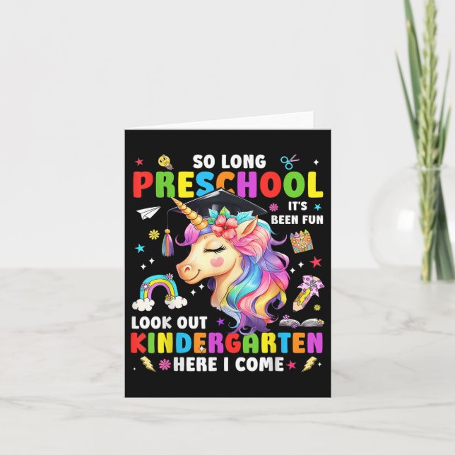 Unicorn So Long Pre K Graduation Kindergarten Here Card (Front)