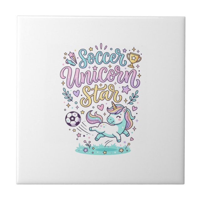 Unicorn Soccer Unicorn Star Cute Ceramic Tile (Front)