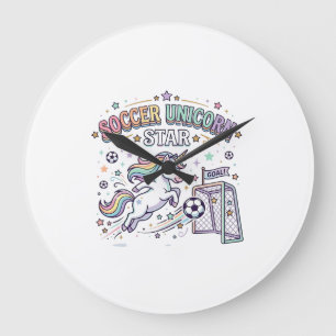 Unicorn Soccer Unicorn Star Funny Vector Design_1 Large Clock