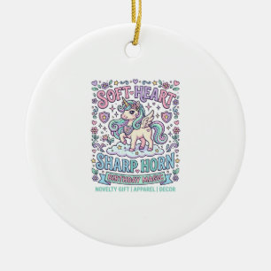 Unicorn Soft Heart Sharp Horn Bold Typography Prod Ceramic Ornament
