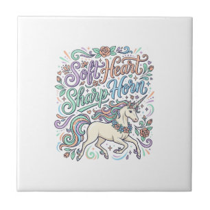 Unicorn Soft Heart Sharp Horn White Background Typ Ceramic Tile