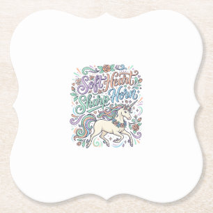 Unicorn Soft Heart Sharp Horn White Background Typ Paper Coaster