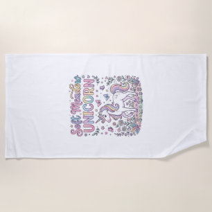 Unicorn Soft Meadow Unicorn Adorable Vector Design Beach Towel