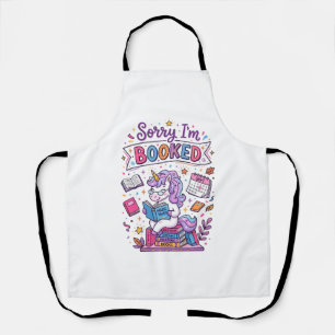 Unicorn Sorry I'm Booked Retro Style Print on Dema Apron