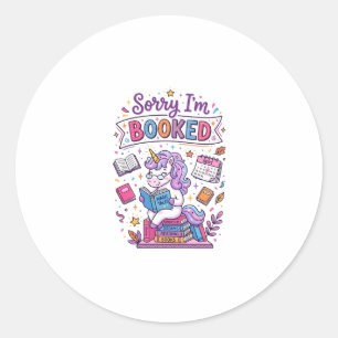 Unicorn Sorry I'm Booked Retro Style Print on Dema Classic Round Sticker