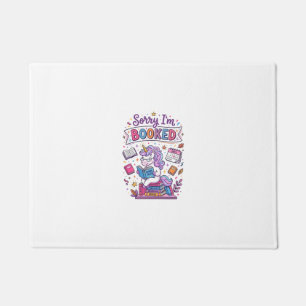 Unicorn Sorry I'm Booked Retro Style Print on Dema Doormat
