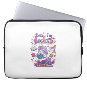 Unicorn Sorry I'm Booked Retro Style Print on Dema Laptop Sleeve