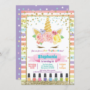 Unicorn spa party girl birthday pastel rainbow invitation