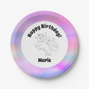 Unicorn Space Happy Birthday  Paper Plate