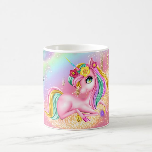 Unicorn sparkle girls pink DIY NAME Coffee Mug (Center)