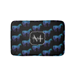 Unicorn Sparkles aqua blue ombre pattern Monogram Bath Mat