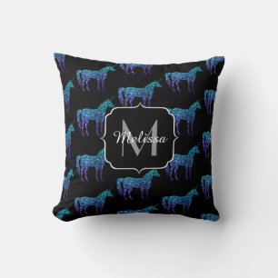 Unicorn Sparkles aqua blue ombre pattern Monogram Cushion