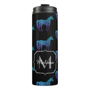 Unicorn Sparkles aqua blue ombre pattern Monogram Thermal Tumbler