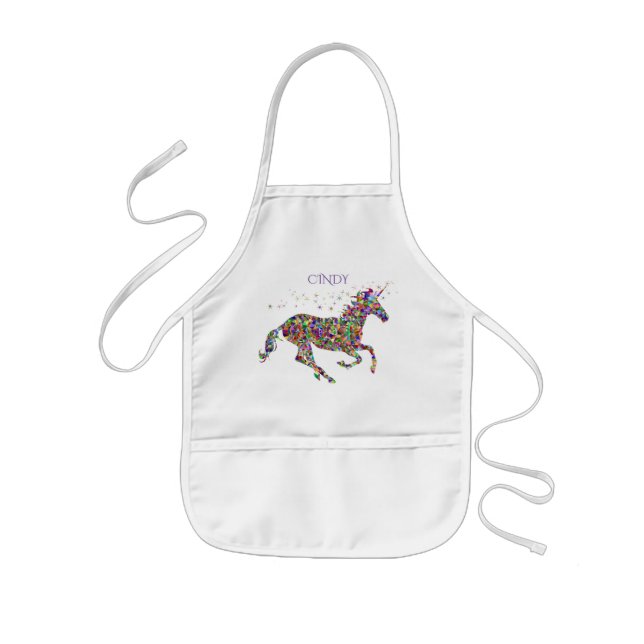 Unicorn sparkling kids apron. Personalized name. Kids Apron (Front)