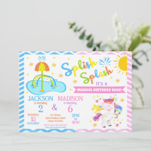 Unicorn & Splash Pad Joint Birthday   Water Park Invitation