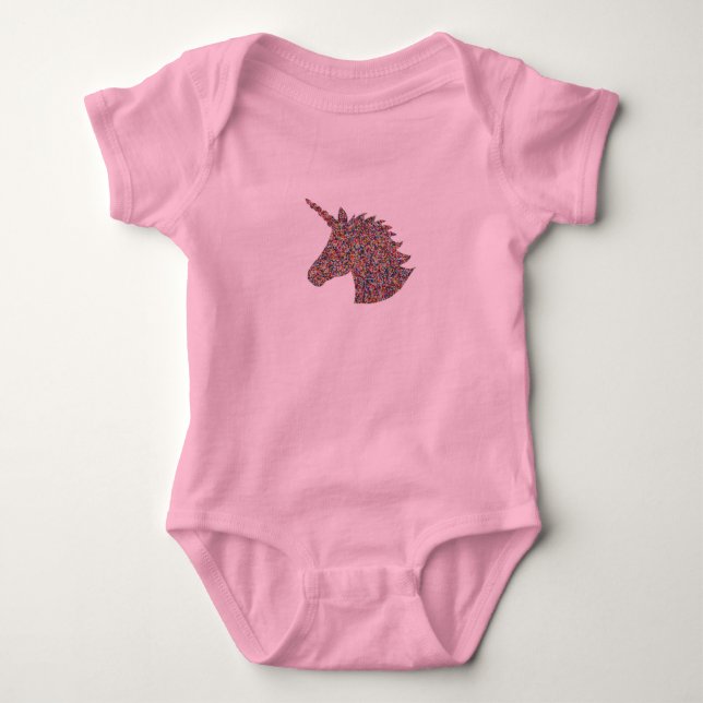 Unicorn Sprinkle Print Pink Baby Bodysuit (Front)