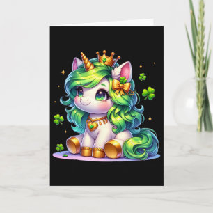 Unicorn St Patricks Day Girls Kids Shamrock Cute U Card