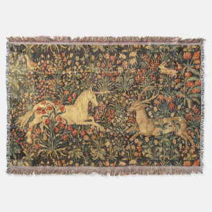 Unicorn & Stag Medieval Tapestry Throw Blanket