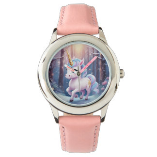 Unicorn - Stainless Steel Pink Leather Strap Watch