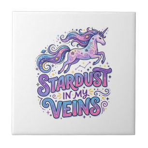 Unicorn Stardust in My Veins Retro Style Cute Gift Ceramic Tile