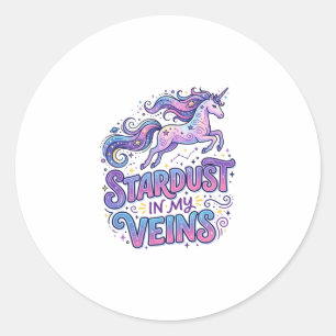 Unicorn Stardust in My Veins Retro Style Cute Gift Classic Round Sticker
