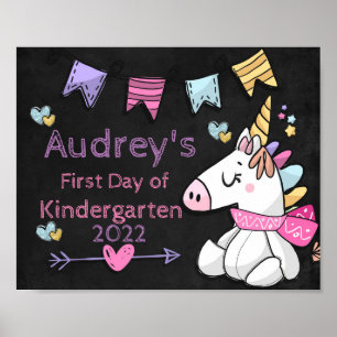 Unicorn & Stars First Day of School Chalkboard Poster