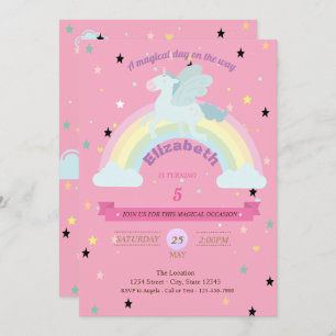 Unicorn, Stars Rainbow  Birthday Invitation