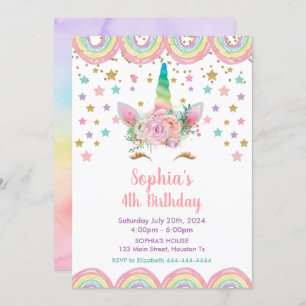 Unicorn stars rainbow Birthday Invitation