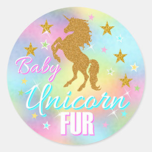 Unicorn Stickers, Gold Glitter Unicorn, favours Classic Round Sticker