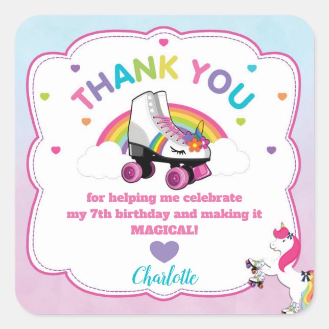 Unicorn Stickers Roller Skating Party Favors Label (Front)