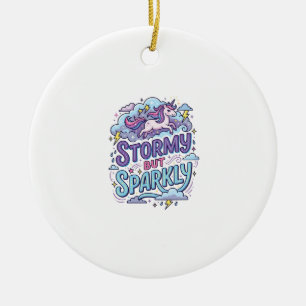 Unicorn Stormy but Sparkly Retro Style Cute Gift D Ceramic Ornament