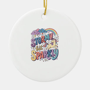 Unicorn Stormy but Sparkly Whimsical Merch Design_ Ceramic Ornament