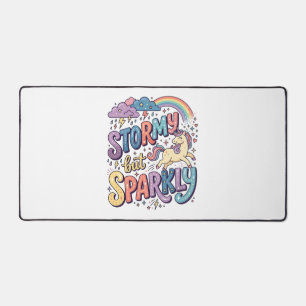Unicorn Stormy but Sparkly Whimsical Merch Design_ Desk Mat