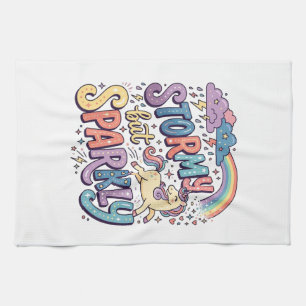 Unicorn Stormy but Sparkly Whimsical Merch Design_ Tea Towel
