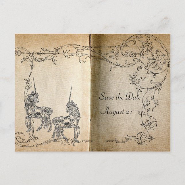 Unicorn Storybook Save the Date Announcement Postcard (Front)