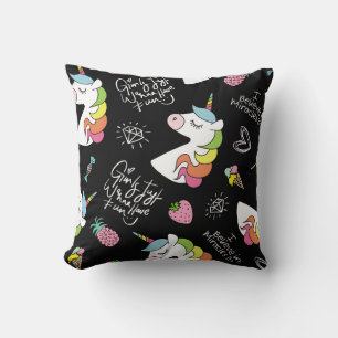 Unicorn, strawberry, pineapple, ice cream drawings cushion