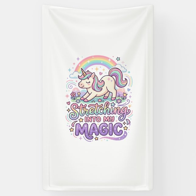 Unicorn Stretching Into My Magic Bold Typography S Banner (Vertical)