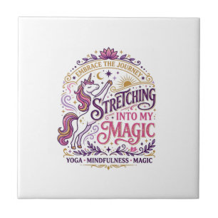 Unicorn Stretching Into My Magic Stylish White Bac Ceramic Tile