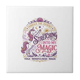 Unicorn Stretching Into My Magic Stylish White Bac Ceramic Tile