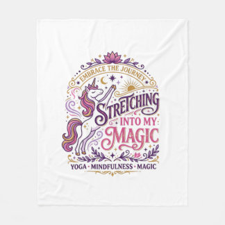 Unicorn Stretching Into My Magic Stylish White Bac Fleece Blanket